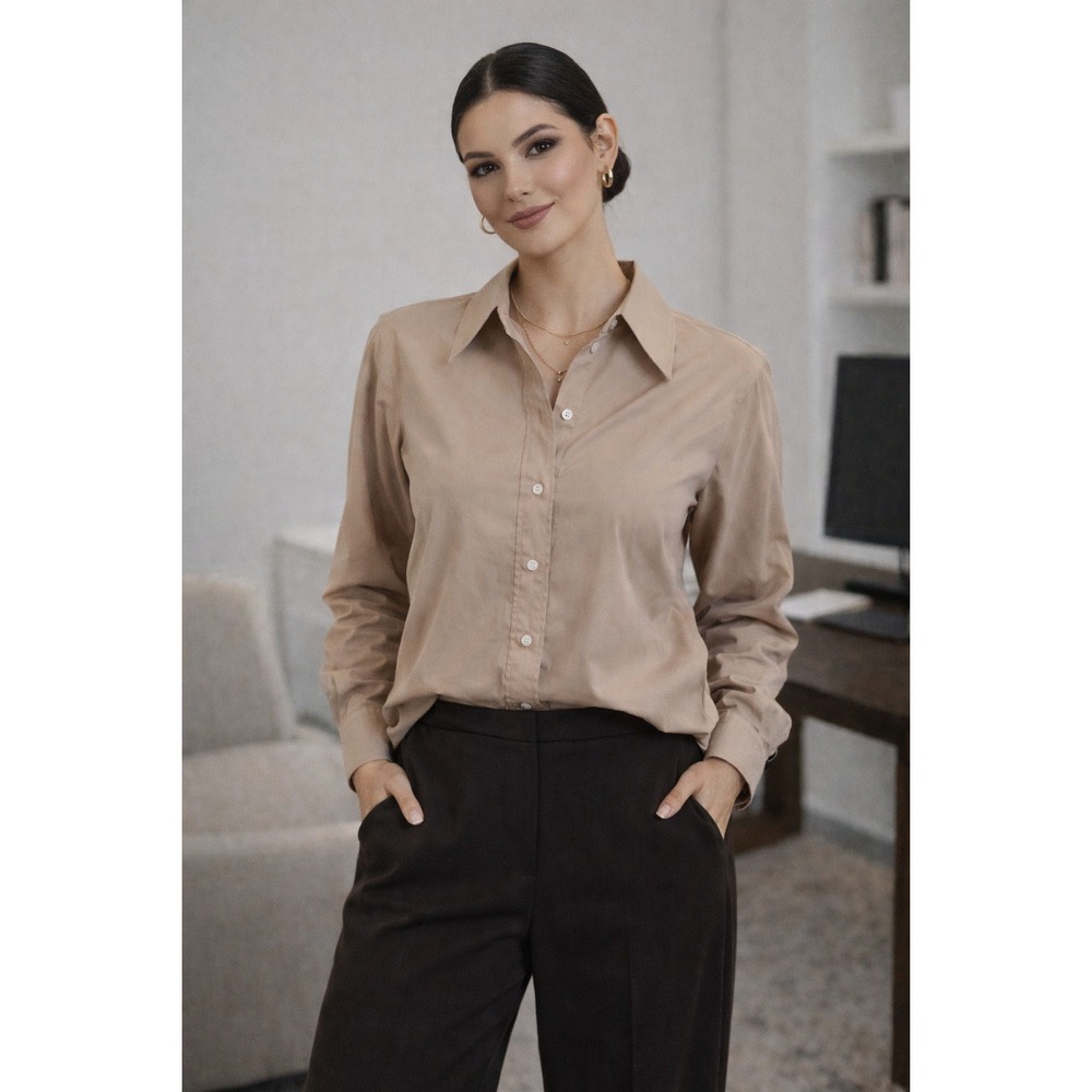 Faconnable Platine Women's Tan‎ Long Sleeve Button Up Shirt Size 36 Small